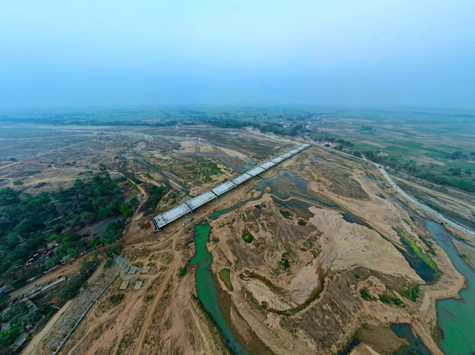 Aerial view of a bridge construction project